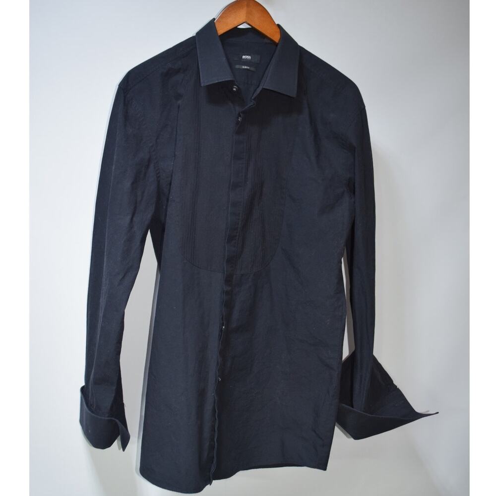 Hugo Boss Slim Fit Black Tuxedo Dress Shirt Men's 17 34/35